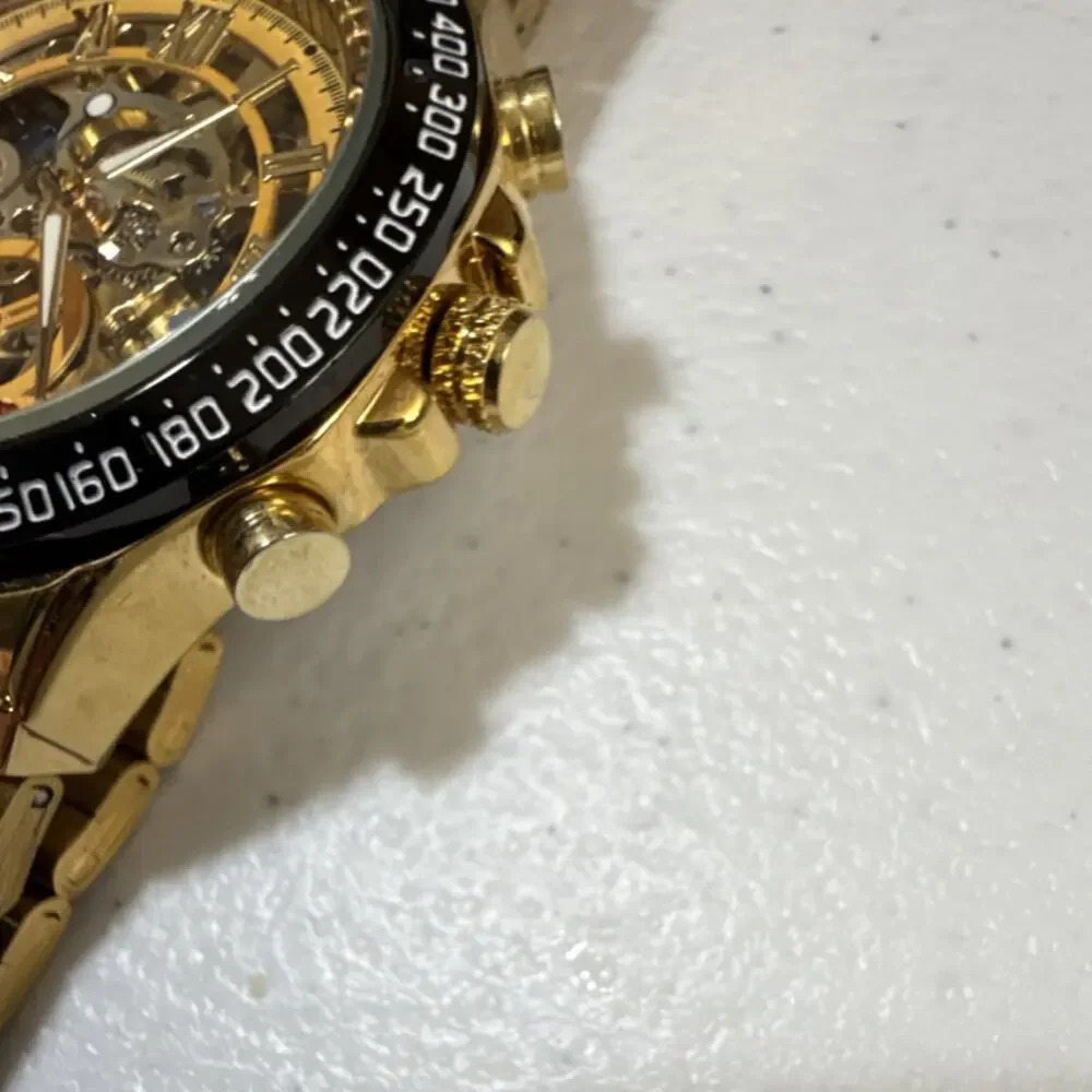 Winner TM432 Men's Wristwatch Gold Skeleton Automatic Tachymeter (B18)